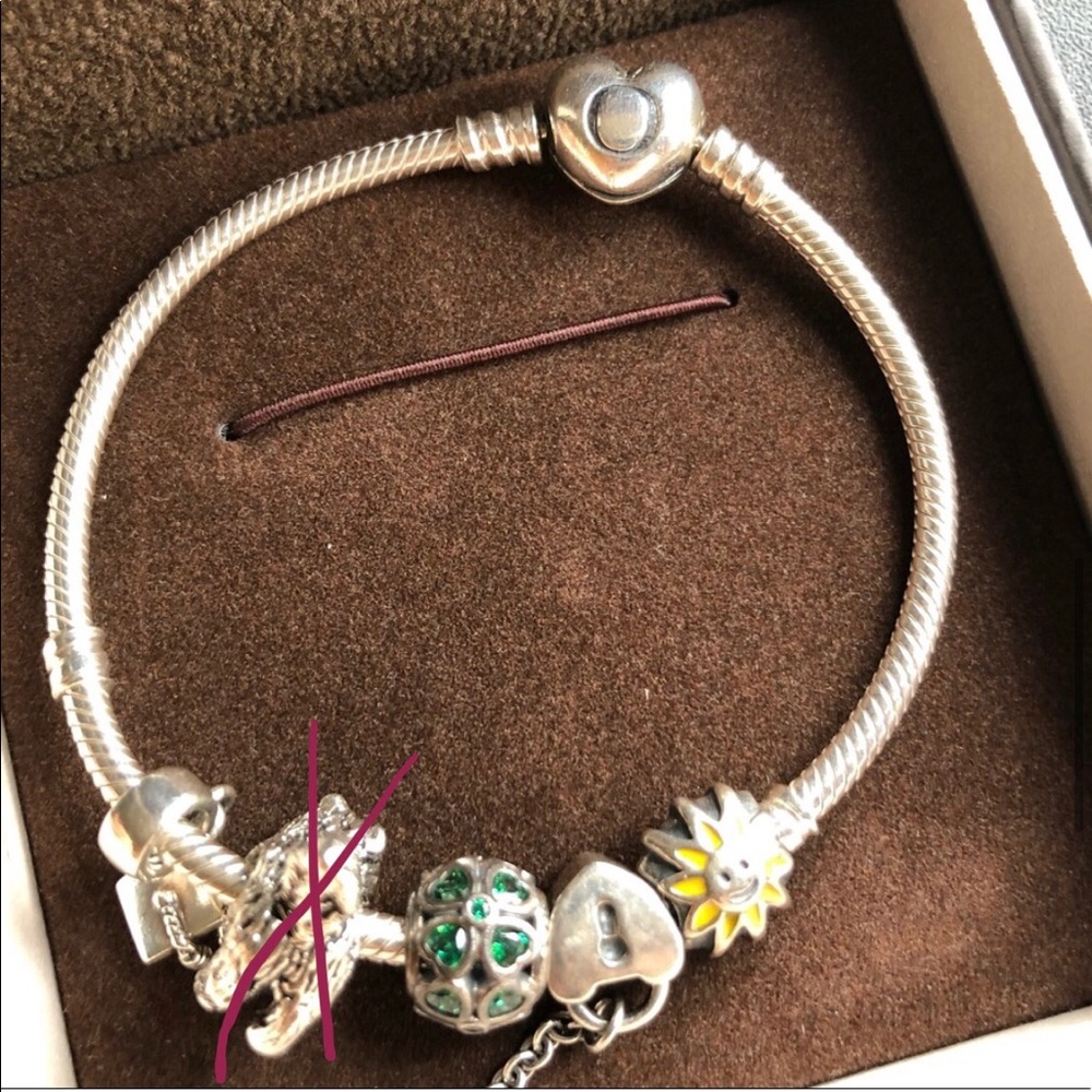 Authentic Pandora Bracelet with 4 Pandora Charms - Picture 6 of 12